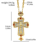 Gem-Adorned Ornate Orthodox Cross Pendant Necklace: Emblem of Redemption & Divine Glory