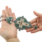Gem-Adorned Ornate Orthodox Cross Pendant Necklace: Emblem of Redemption & Divine Glory