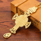Gem-Adorned Ornate Orthodox Cross Pendant Necklace: Emblem of Redemption & Divine Glory