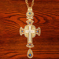 Gem-Adorned Ornate Orthodox Cross Pendant Necklace: Emblem of Redemption & Divine Glory