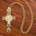Gem-Adorned Ornate Orthodox Cross Pendant Necklace: Emblem of Redemption & Divine Glory