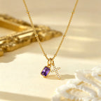 Sacred Cross & Rectangular Gem Charm Faith Necklace: Symbol Of Divine Grace & Devotion