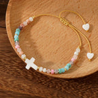 Hollow Cross Natural Stone Bead Friendship Bracelet: Icon of Spiritual Devotion