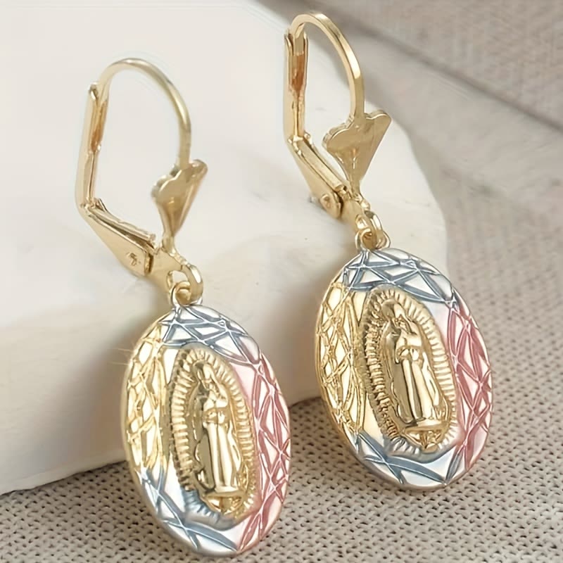 Ornate Our Lady Oval Drop Earrings: Embodying Maternal Grace & Divine Protection VIP