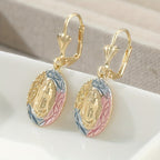 Ornate Our Lady Oval Drop Earrings: Embodying Maternal Grace & Divine Protection