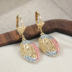 Ornate Our Lady Oval Drop Earrings: Embodying Maternal Grace & Divine Protection