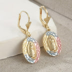 Ornate Our Lady Oval Drop Earrings: Embodying Maternal Grace & Divine Protection VIP