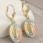 Ornate Our Lady Oval Drop Earrings: Embodying Maternal Grace & Divine Protection