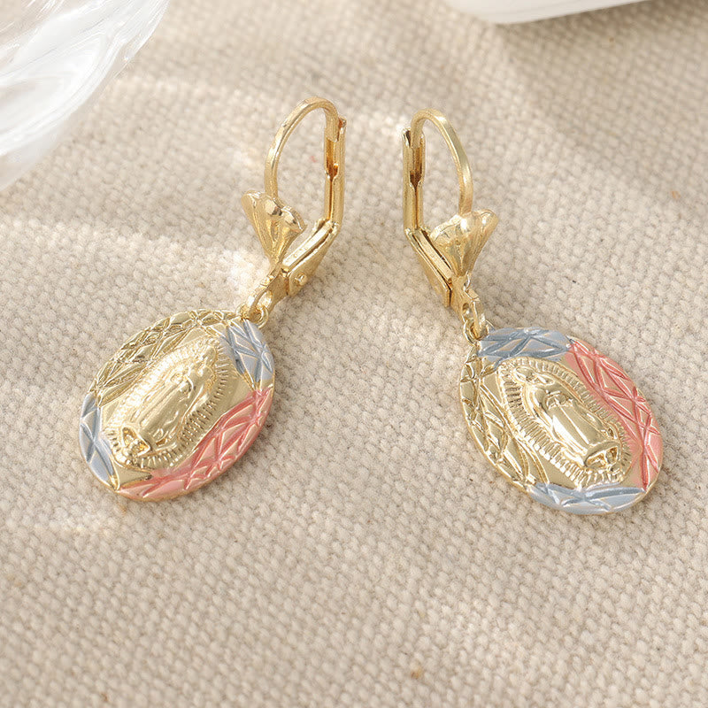Ornate Our Lady Oval Drop Earrings: Embodying Maternal Grace & Divine Protection VIP