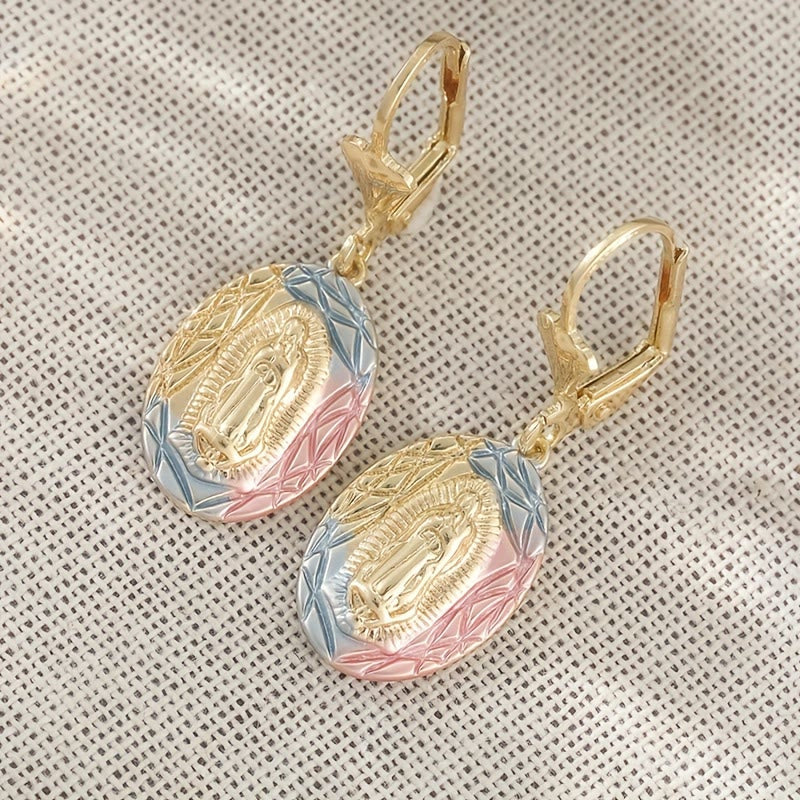 Ornate Our Lady Oval Drop Earrings: Embodying Maternal Grace & Divine Protection VIP
