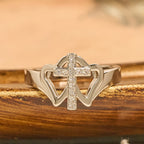 Intricate Twin Hearts Cross Ring: Emblem Of Spiritual Strength & Unwavering Faith
