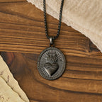 Tri-Color Sacred Heart & Cross Dual-Sided Medallion Necklace: Emblem of Divine Love
