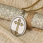 Tri-Color Sacred Heart & Cross Dual-Sided Medallion Necklace: Emblem of Divine Love