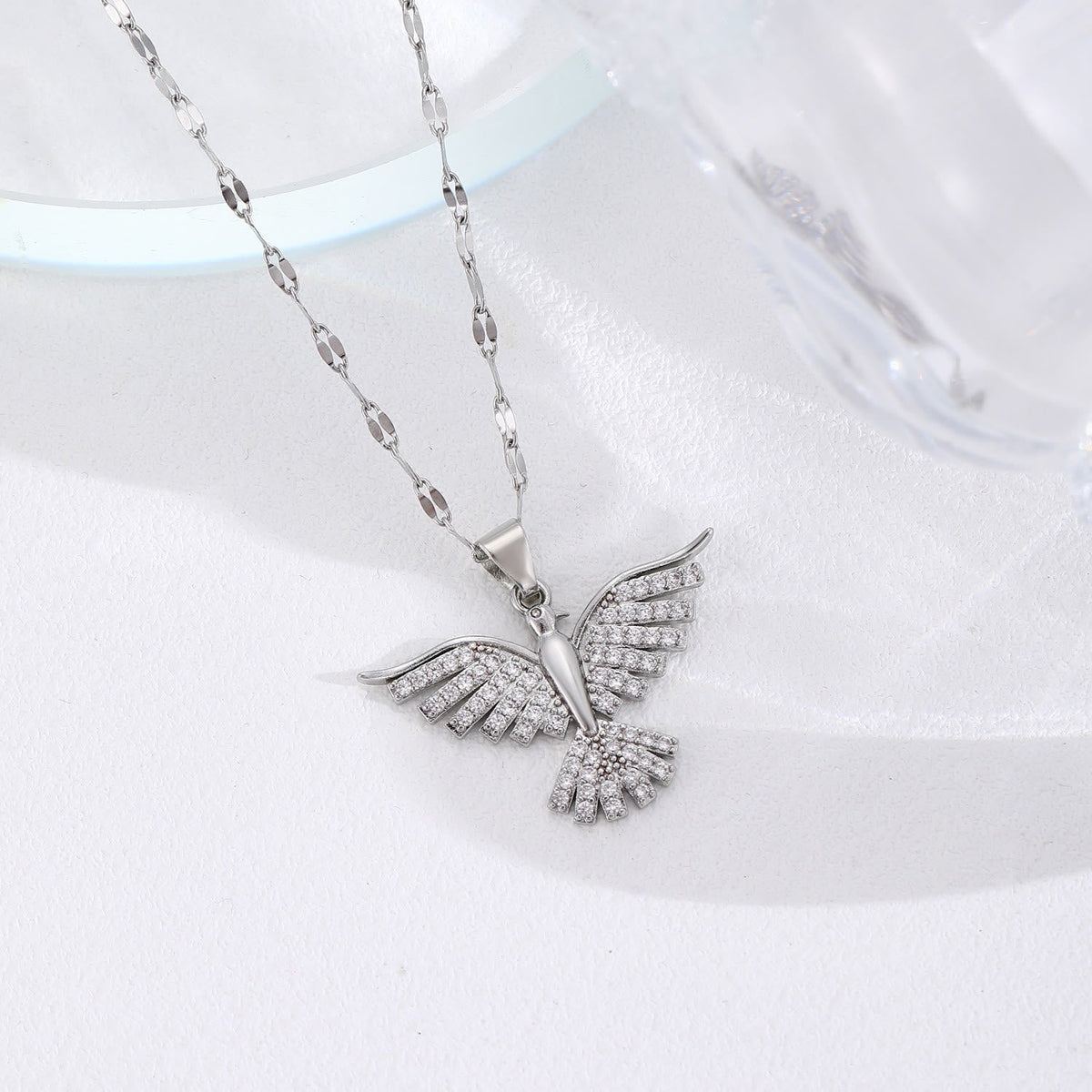 Sparkling Holy Spirit Dove Winged Necklace: Emblem of Divine Guidance