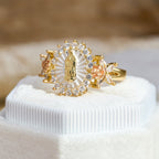 Floral Rose Radiant Our Lady Zircon Ring: Carry the Light of Maternal Love