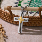 Three-Color Dual-Layer Twisted Steel Core Cross Necklace: Light of Divine Faith in Every Wear