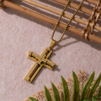 Three-Color Dual-Layer Twisted Steel Core Cross Necklace: Light of Divine Faith in Every Wear