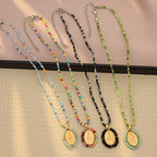 Beaded Border Our Lady Medal Necklace: Emblem of Marian Devotion