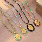 Beaded Border Our Lady Medal Necklace: Emblem of Marian Devotion