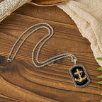 Anchor Cross Greek Key Dog Tag Pendant Necklace: Emblem of Faith & Steadfast Hope
