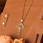 CZ-Encrusted Crucifix Key Pendant Necklace: Emblem of Redemptive Grace & Faith