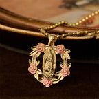 Ornate Our Lady & Winged Cross Faith Necklace Set: Emblem of Spiritual Protection