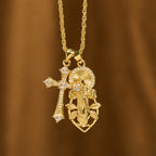 Ornate Our Lady & Winged Cross Faith Necklace Set: Emblem of Spiritual Protection