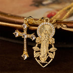 Ornate Our Lady & Winged Cross Faith Necklace Set: Emblem of Spiritual Protection