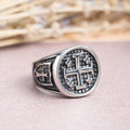 Jerusalem Cross Round & Square Signet Ring: Emblem of Faith’s Unity