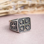 Jerusalem Cross Round & Square Signet Ring: Emblem of Faith’s Unity