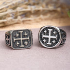 Jerusalem Cross Round & Square Signet Ring: Emblem of Faith’s Unity