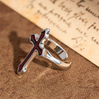 Four-Color Enamel Cross Open Ring: Emblem of Faith’s Light