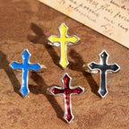 Four-Color Enamel Cross Open Ring: Emblem of Faith’s Light