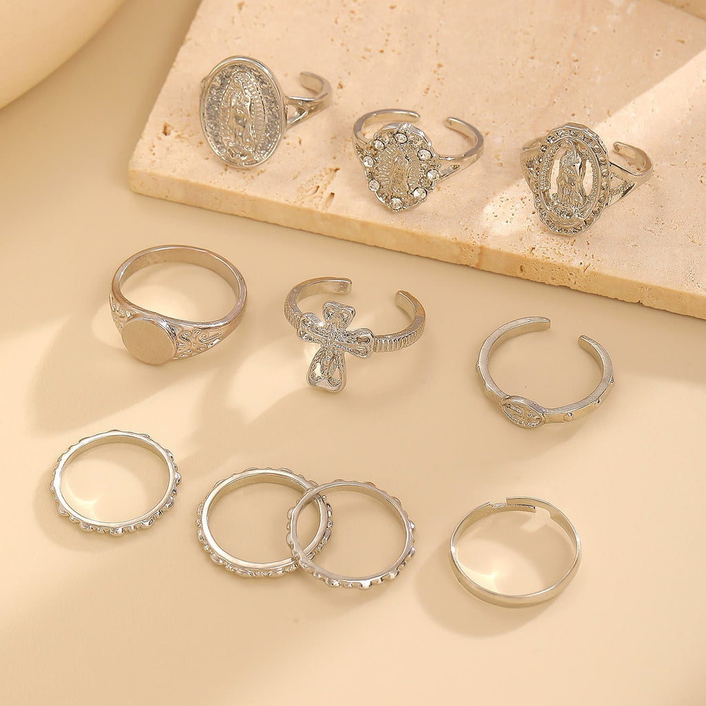 Golden & Silver Marian Cross Ring Set: A Token of Heavenly Devotion