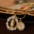 Classic Our Lady & Cross CZ Pendant Set: Emblem of Unwavering Devotion