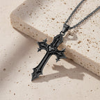 Crown of Thorns Gothic Cross Pendant Necklace: Emblem of Christ's Sacrifice & Redemption