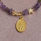 Natural Amethyst Chips Memory Wire Rosary Bracelet with Our Lady Medal