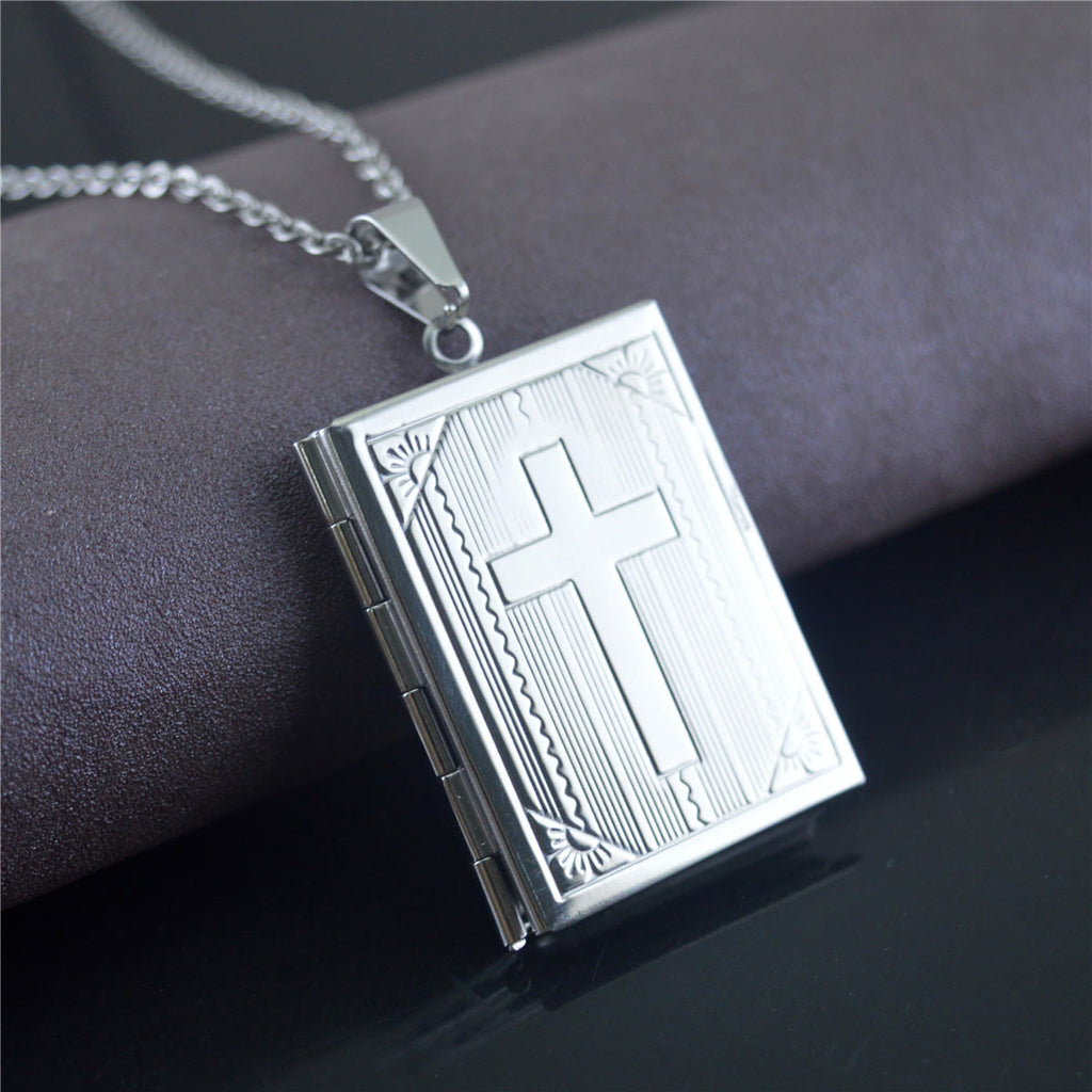 Practical Style Openable Bible Shape Pendant Necklace