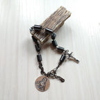 Jesus Sacred Heart & Crucifix Hematite Simplicity Bracelet