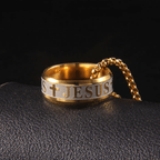 Combination Style Laser Engraving "JESUS" Ring & Chain Necklace