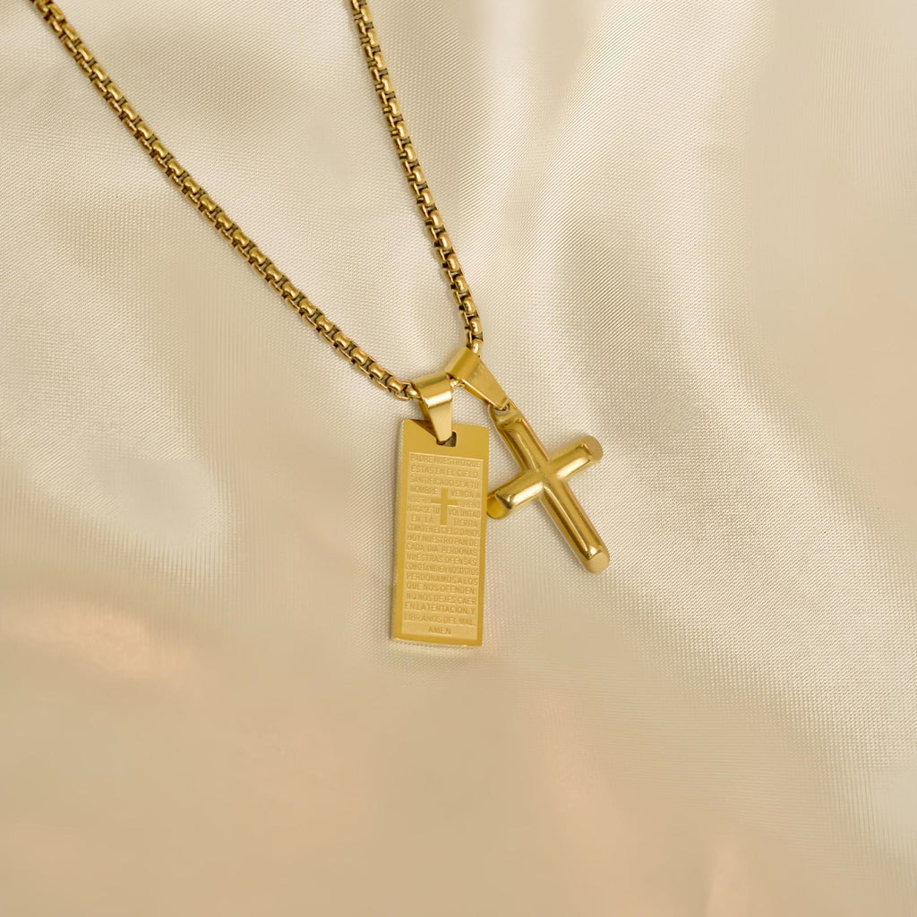 Classic Style Bible Prayer Scripture Madal Cross Golden Necklace