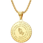 Praying Hands Round Plaque Necklace