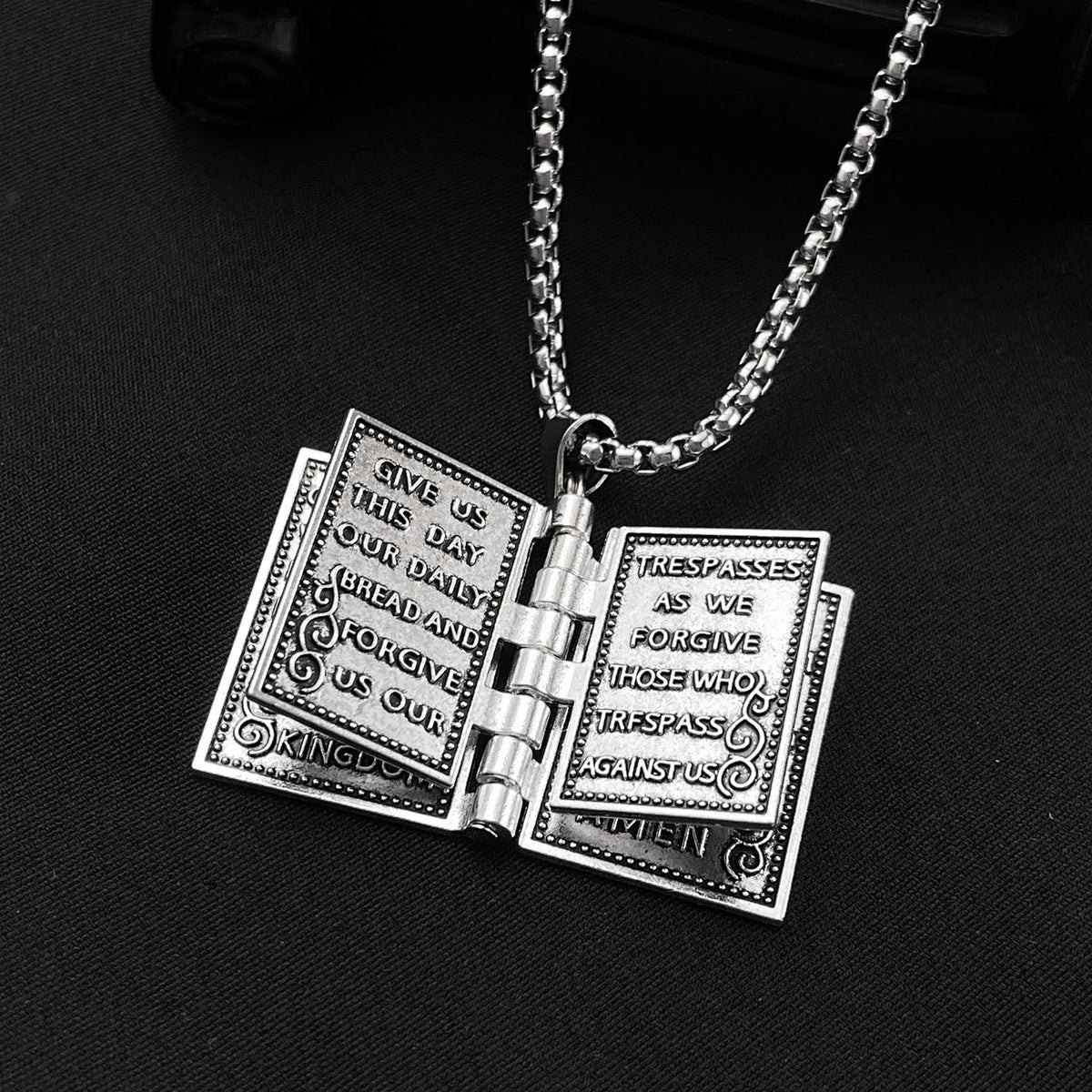 Turnable Holy Bible Pendant Christian Necklace