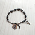 Jesus Sacred Heart & Crucifix Hematite Simplicity Bracelet