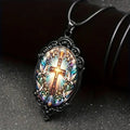 Retro Style Cross & Holy Dove Glass Pendant Necklace