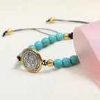 Turquoise St. Benedict Prayer Blessing Beaded Bracelet