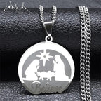 Silver Nativity Believe Christmas Gift Necklace