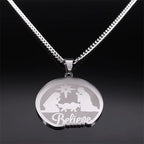 Silver Nativity Believe Christmas Gift Necklace