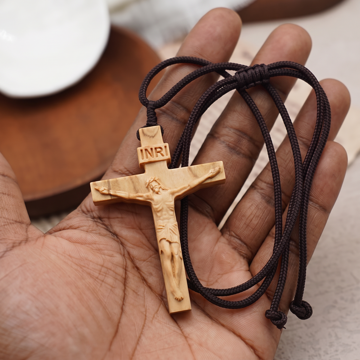 Jesus Crucifix Wooden Necklace