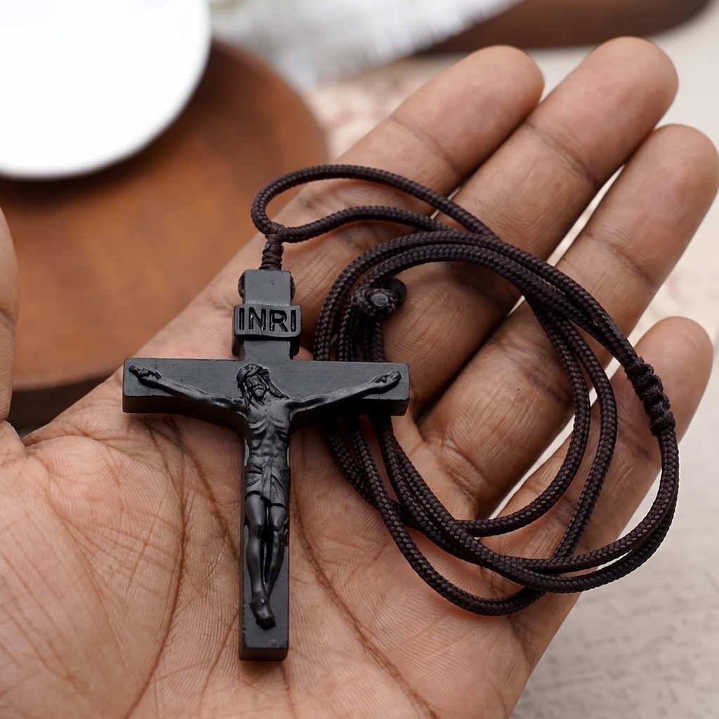 Jesus Crucifix Wooden Necklace